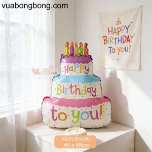Bong bóng bánh kem gato sinh nhật Happy Birthday To You pastel